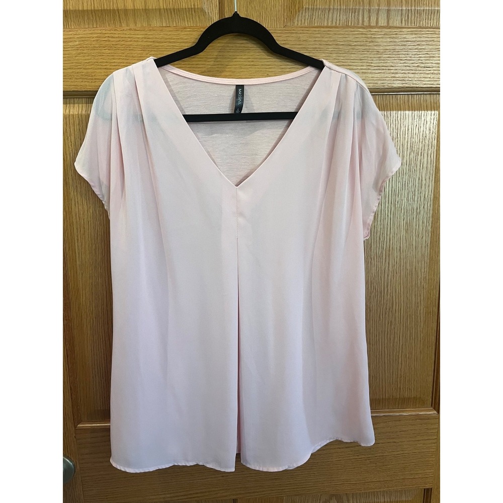 Massini Soft Pink Boho Top Womens L Pink Flowy Blouse Short Sleeve